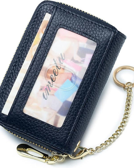 imeetu RFID Credit Card Holder, Small Leather Zipper Card Case Wallet for Women