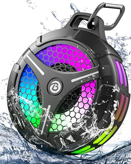 Bluetooth Shower Speaker, Suction Cup, Small Portable Wireless IPX7 Waterproof Outdoor Speakers, 15W Loud Stereo Sound Deep Bass, TWS Pairs, 6 Mode RGB Lights, All Ages Gift for Christmas