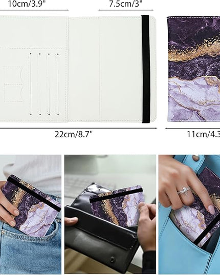 Passport Holder for Women and Men PU Leather Passport Cover for Travel (Black Marble)