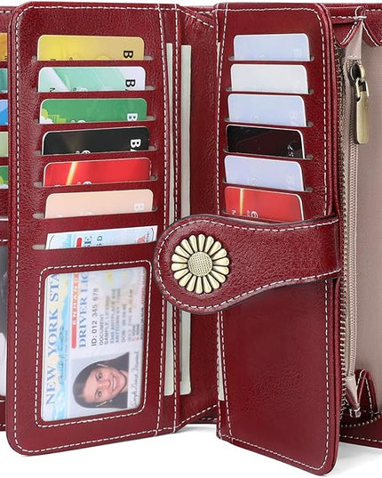 SENDEFN Wallets for Women Leather Credit Card Holder with RFID Blocking Large Capacity Wristlet | with RFID Blocking, Large Capacity, Wristlet, with RFID Blocking, Large Capacity, Wristlet