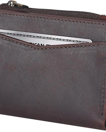 Oak Leathers Leather Wallet For Women - Small RFID Coin Purse Credit Card & ID Holder for Ladies, Gift for Women's, Bifold Wallets (Crazy Horse Brown)