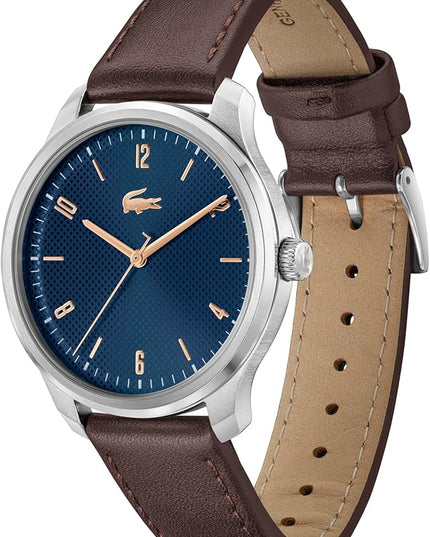 Lacoste Lisbon Men’s Quartz Watch - Three-Hand Sunray Dial with Stick Indexes, Polished Case, Crocodile Logo - Modern, Classic Timepiece - Gift for Him 42mm