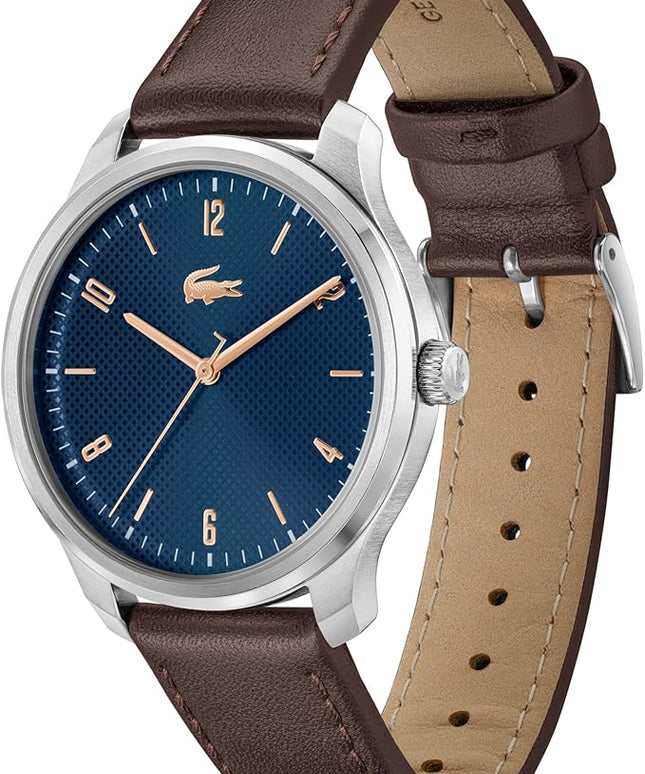 Lacoste Lisbon Men’s Quartz Watch - Three-Hand Sunray Dial with Stick Indexes, Polished Case, Crocodile Logo - Modern, Classic Timepiece - Gift for Him 42mm