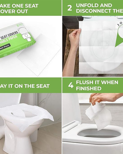 Toilet Seat Cover Paper Flushable (50 Pack) - XL for Adults and Kids Potty Training, 100% Biodegradable Travel Supplies Essentials for Public Restrooms, Airplane, Camping, Festivals