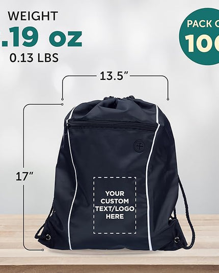 DISCOUNT PROMOS Two-Tone Drawstring Backpack Non-Woven - 100 pack - Customizable Text, Logo - Durable Sports Backpacks - Ideal for Sports, Travel, Gym & More - Black