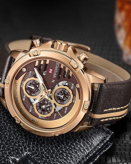 NAVIFORCE Sport Military Watches for Men Waterproof Watch Analog Quartz Leather Band Date Calendar Clock Wristwatch
