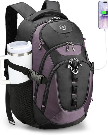 Swissdigital Design Laptop Backpack with USB Charging Port, Travel Backpack Fits 15.6 inches Computer, 31L College School Backpack for Women, Light Purple/Black | SD803-85