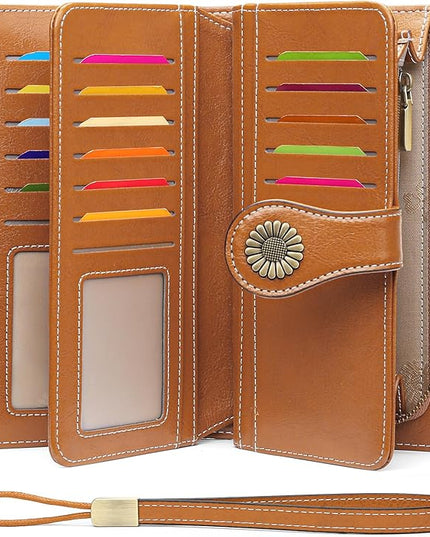 SENDEFN Wallets for Women Leather Credit Card Holder with RFID Blocking Large Capacity Wristlet | with RFID Blocking, Large Capacity, Wristlet, with RFID Blocking, Large Capacity, Wristlet