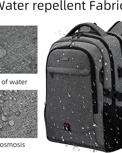 DUSLANG 17 Inch Travel Laptop Backpack Water Resistant College Backpack for Men Laptop Bag with USB Charging Port,Light Grey