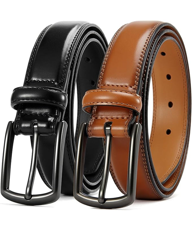 CHAOREN Leather Dress Belt Men 2 Pack - 1 3/8" Mens Belts for Work Business Casual Jeans
