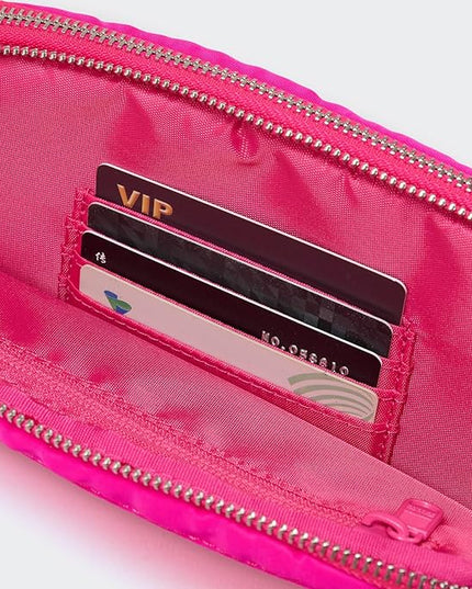 Pander Everywhere Belt Bag for Women, 5 Zipper Pockets Nylon Crossbody Fanny Pack Purse (Sonic Pink).