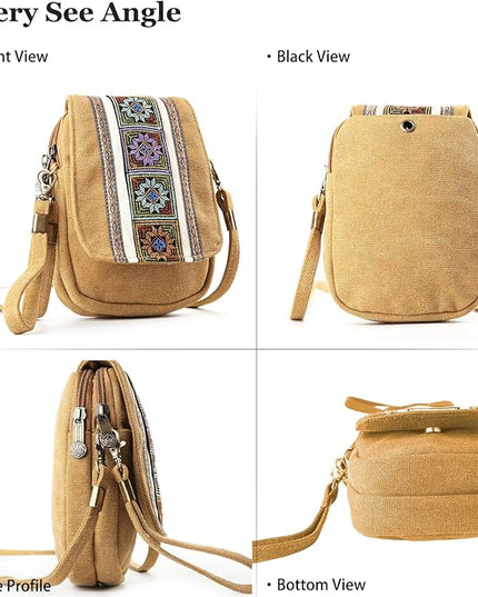 Goodhan Embroidery Canvas Crossbody Bag Cell phone Pouch Coin Purse for Women