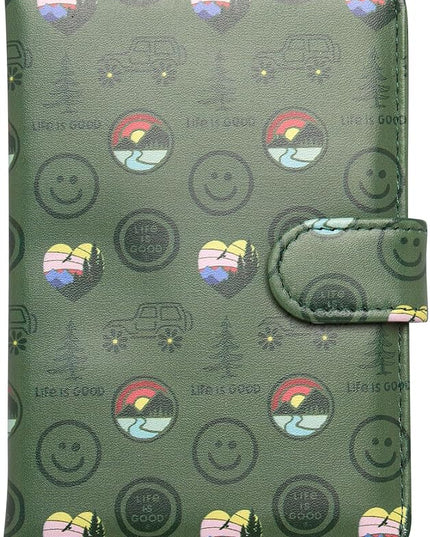 Life is Good Travel Passport Cover - Anti-Theft Passport Holder Wallet with Interior Card Slots, Magnetic Snap Closure, Outdoors