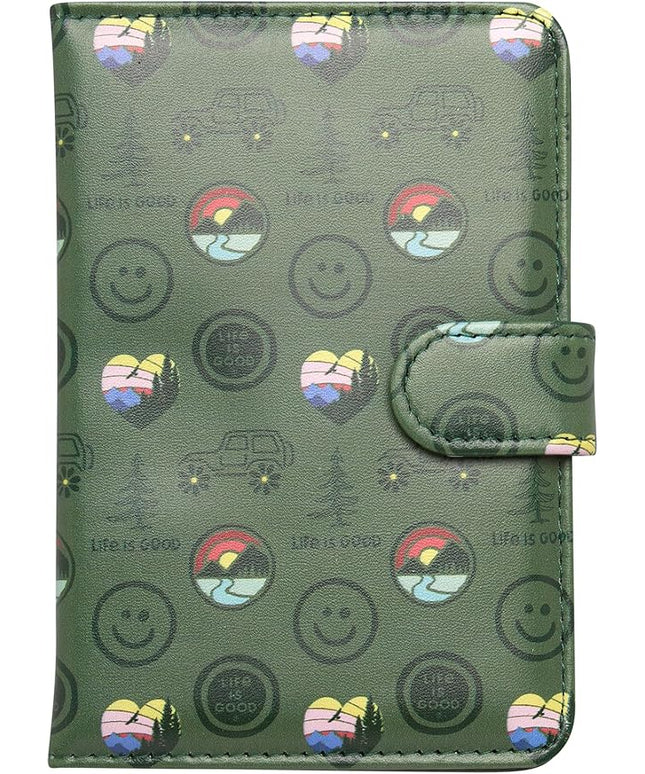 Life is Good Travel Passport Cover - Anti-Theft Passport Holder Wallet with Interior Card Slots, Magnetic Snap Closure, Outdoors
