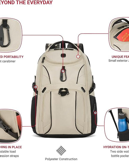 SwissGear 1900 Mini ScanSmart 13” Laptop Backpack Oatmeal– Reflective Tech Backpack with ScanSmart Compartment – Multiple Organizer Pockets & RFID Scan Blocking Technology