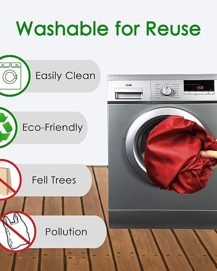 BeeGreen Christmas Red Reusable Grocery Bags Wholesale Red Reusable Kitchen Bags Bulk Foldable-Machine Washable with Zipper Storage Pouch 50 Packs