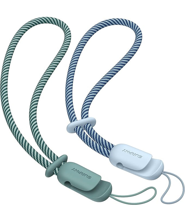 SURPHY 2 Pack Phone Lanyard for Cellphone Case, Phone Wrist Strap for Case, Cellphone Strap with 2-Color Braided, Charm Wrist Lanyard for Women and Men, Cloud Blue & Green