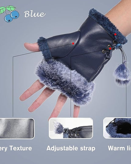 Cute Winter Gloves - Fuzzy Furry Faux Fur Lined, Warm Hands Warmer for Women