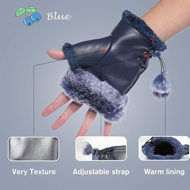 Cute Winter Gloves - Fuzzy Furry Faux Fur Lined, Warm Hands Warmer for Women
