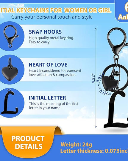 A-Z Heart Initial Letter Keychain, Stainless Steel Alphabet Charm for Handbags, Gift for Women and Girls