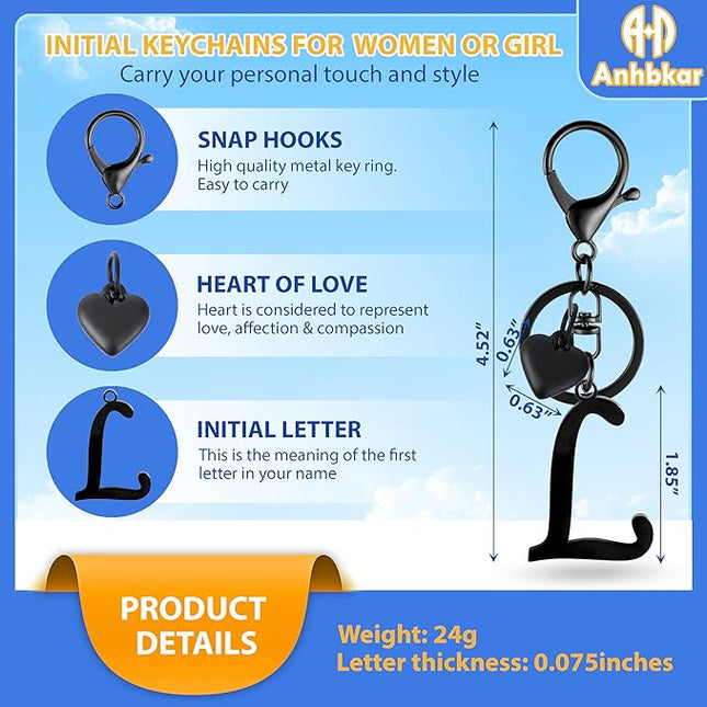 A-Z Heart Initial Letter Keychain, Stainless Steel Alphabet Charm for Handbags, Gift for Women and Girls