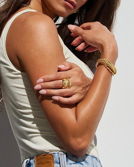Waterproof Gold Chain Bracelet For Women Non Tarnish,14K Gold Plated Link Dainty Bracelets Stake Layered Bracelet Set Hypoallergen Gold Jewelry