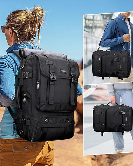 PIJUSHI Travel Backpack for Women Men Carry on Luggage Backpack Flight Approved Convertible Duffle Bag Fit 16 Inch Laptop(PE037 Black)