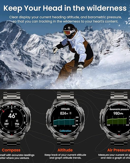 KOSPET Tank T3 Ultra 2 GPS Smart Watch for Men, Extra-Long Battery, Full Stainless Steel Body Rugged Smartwatch with Bluetooth Calling, Pressure&Altitude&Compass, 1.43" AMOLED Display(2 Bands)