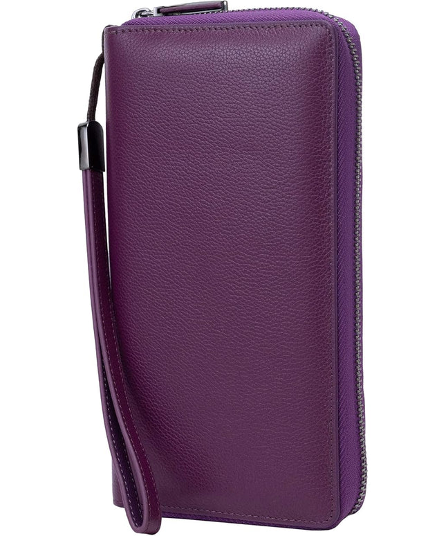 Bveyzi Women RFID Blocking Wallet Leather Zip Around Phone Clutch Large Capacity Ladies Travel Purse Wristlet | RFID Blocking, Zip Around, Large Capacity
