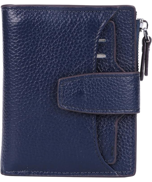 AINIMOER Women's RFID Blocking Leather Small Compact Bi-fold Zipper Pocket Wallet Card Case Purse with id Window