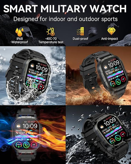 Smart Watch for Men Fitness Tracker: Waterproof Military Digital Mens Watches Running Make Answer Call Smartwatch Android Phone iPhone Samsung Compatible Sleep SpO2 Heart Rate Monitor Step Pedometer