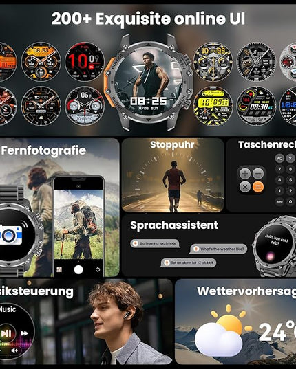 Hwagol Smart Watches for Men (Call/Notification),1.52'' Military Smart Watch, Two Style Kits,Flashlight,100+Sport Modes/Heart Rate/Sleep Monitor/Pedometer (steelblack)