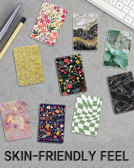 Phone Card Holder, Cute Leather Phone Wallet Stick On, Dual Pocket Credit Card Sticky Wallet Cute Groovy Checks