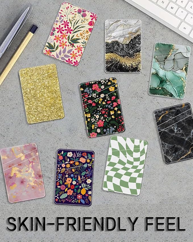 Phone Card Holder, Cute Leather Phone Wallet Stick On, Dual Pocket Credit Card Sticky Wallet Cute Groovy Checks