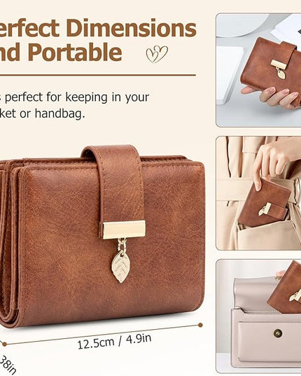 HUANLANG Small Wallets for Women Rfid Blocking Leather Bifold Credit Card Holder Ladies Wallet Zipper Pocket with ID Window