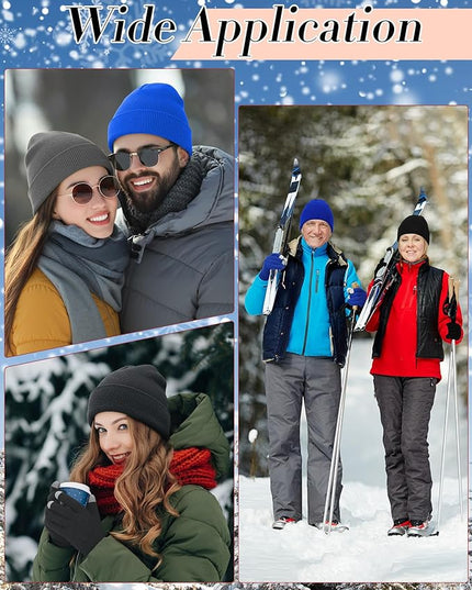 Suhine Bulk Winter Hats and Gloves Set Warm Beanie Gloves Pack Homeless Supplies for Cold Weather Charity
