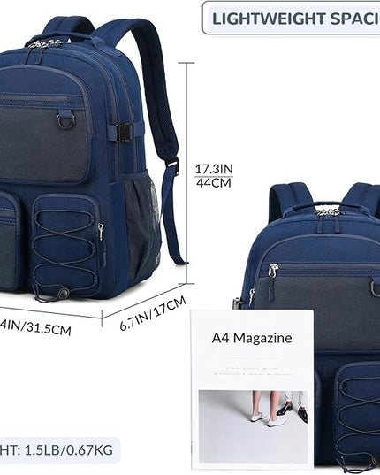 Lohol Water Resistant Daypack with Mulitiple Pockets for School Travel Outdoor College, 15.6 inch Laptop Backpack for Men and Women (Navy Blue)