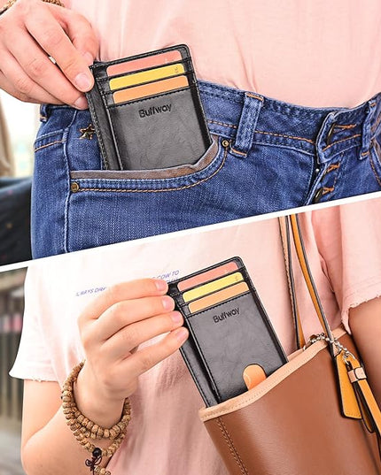 Buffway Slim Minimalist Front Pocket RFID Blocking Leather Wallets for Men and Women - Alaska Yellow