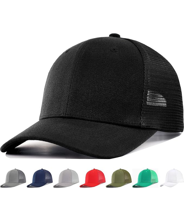 Mesh Snapback Hat (M/L/XL/XXL) - Blank Structured Men's Trucker Hats-Baseball Caps - Adjustable Ball Cap