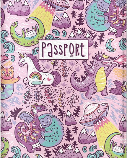 Passport Cover for Kids, Women and Men, Cute Travel Passport Holder (Dragon Yeti Pattern)
