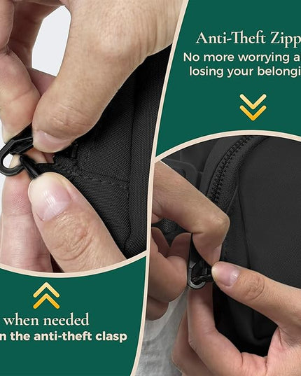 Anti-Theft Fanny Pack for Women & Men, Lightweight Secure Crossbody Waist Bag with Anti-Slip Adjustable Strap for Travel, Hiking, Running, Water-Resistant Belt Bag, Everyday Essentials Organizer Black