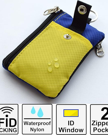 Minimalist RFID Blocking Small Wallet with ID Window,WaterResistant Zip Id Case Wallet with Lanyard Keychain for Cards,Cash,Travel,Women,Men