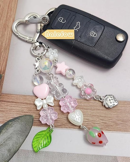 Keychain Bag Accessories Cute Cherry Strawberry Flower Keychains Accessories Decor for Keys Bags Purses Gift