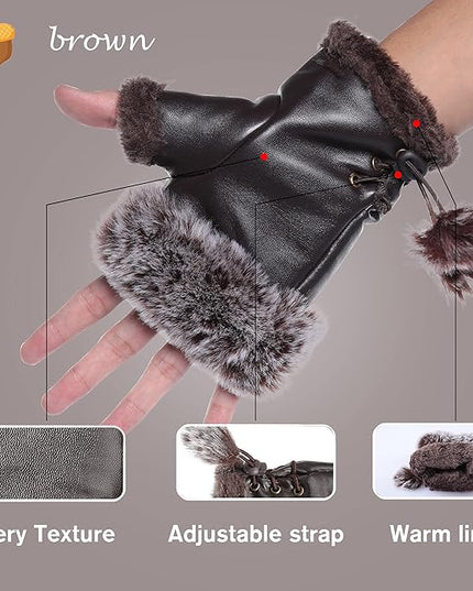 Cute Winter Gloves - Fuzzy Furry Faux Fur Lined, Warm Hands Warmer for Women