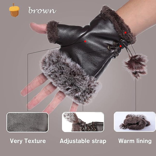 Cute Winter Gloves - Fuzzy Furry Faux Fur Lined, Warm Hands Warmer for Women