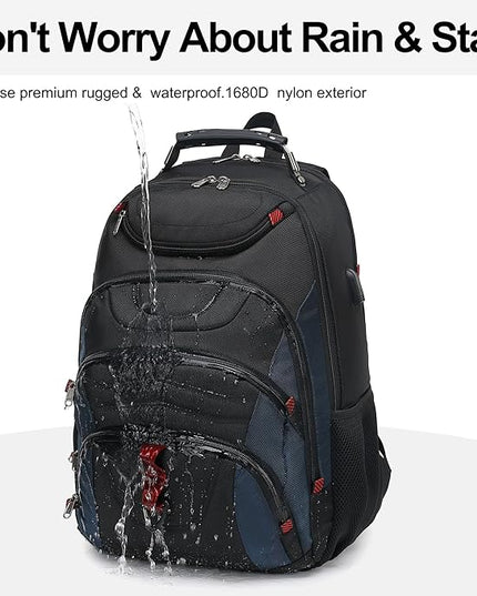 Boavan Laptop Backpack for men, 17.3 inch Laptop Bag with USB Port, Waterproof Travel Work Backpack Purse, Anti-Theft Teacher Nurse Doctor Casual Bookbags Office Business backpack，Black&Classic Navy