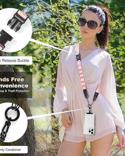 Adjustable Crossbody Phone Lanyard, Universal Phone Wrist Strap and Phone Neck Strap with Tether Tab, Phone Lanyard with Quick Release, Suitable for iPhone and Most Smartphones, Light Pink