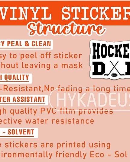 (3pcs) Hockey Dad Sticker – Gifts for Dad on Father’s Day, Waterproof Vinyl Decal for Water Bottle, Laptop, Tumbler, Book, Phone – Hockey Stickers for Daddy Papa Father, 3" x 2.3"
