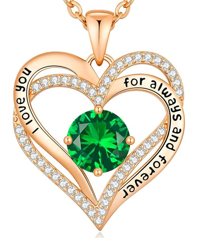 CDE Forever Love Heart Necklaces for Women, Wedding Anniversary, Birthday Mothers Day Christmas Day Gifts for Mom, Mother, Wife, friend, S925 Silver Jewelry with Birthstone Pendant