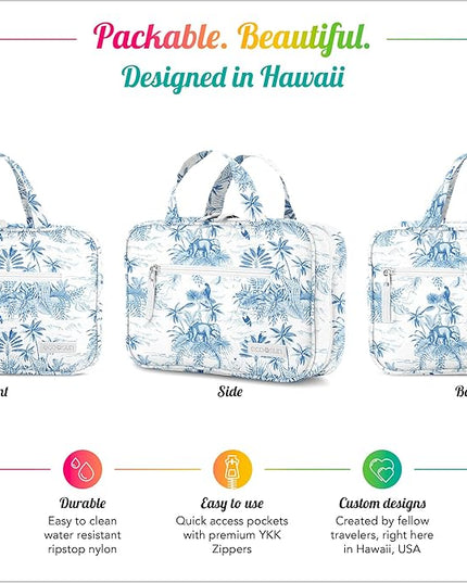 Eco Sun Hanging Travel Toiletry Bag — Designed in Hawaii — Water-resistant Travel Organizer for Bathroom Accessories